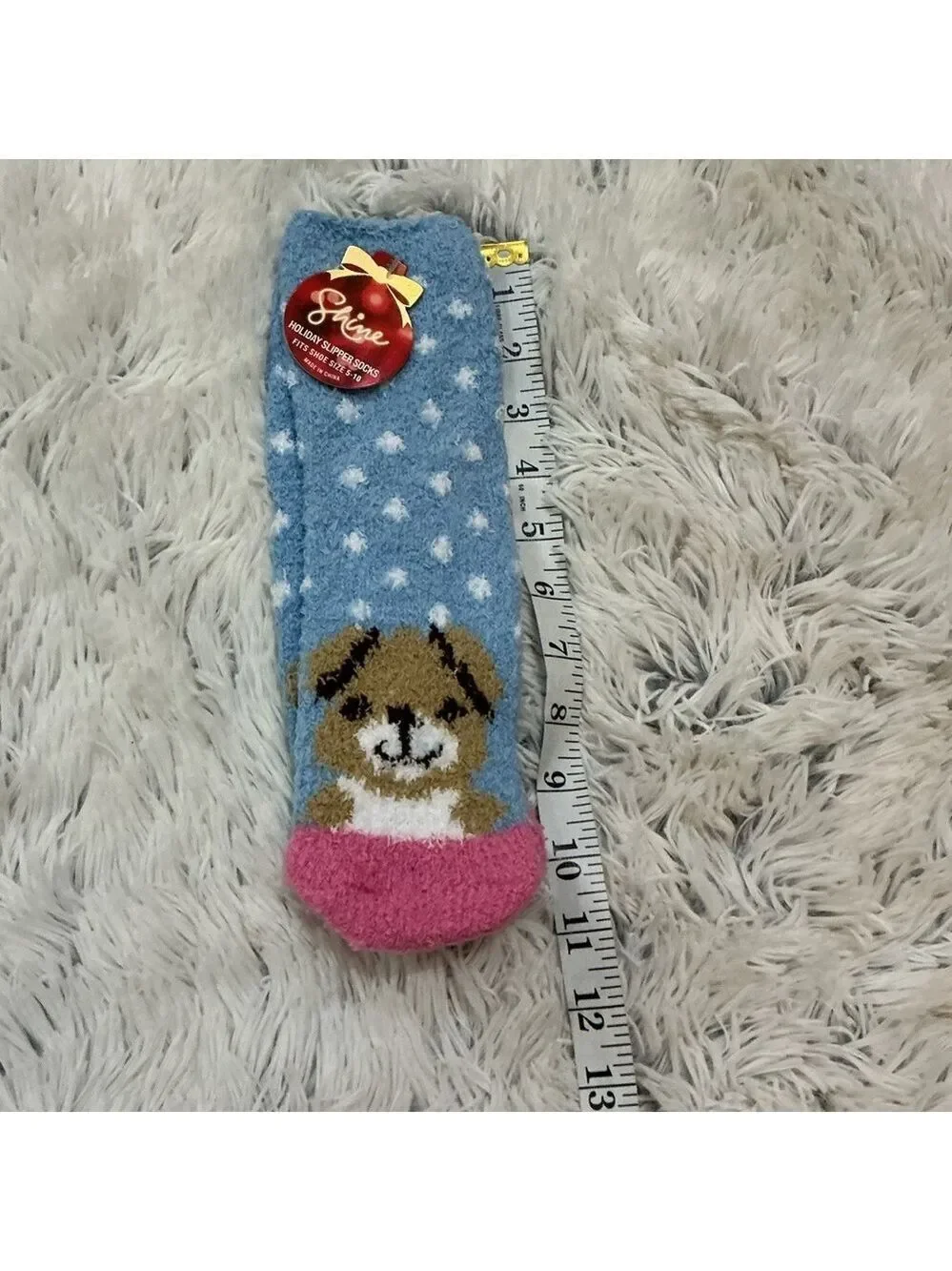 Kohls Shine holiday dog themed fuzzy sock